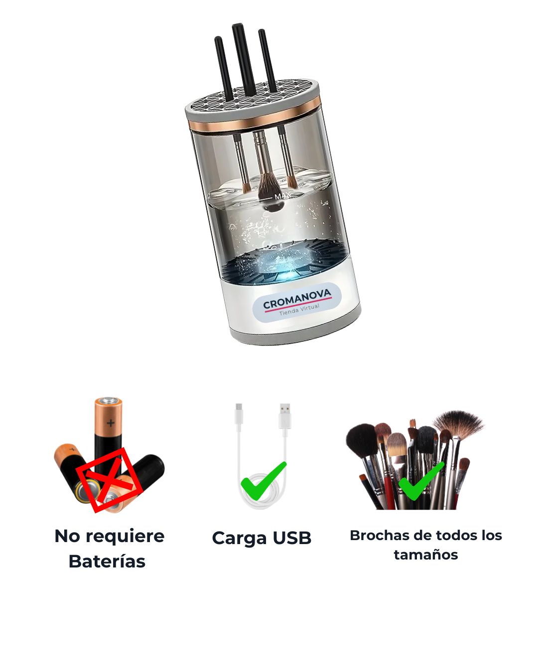 Limpiador Automático de Brochas de Maquillaje Eléctrico con Enchufe USB – Limpieza y Secado Rápido