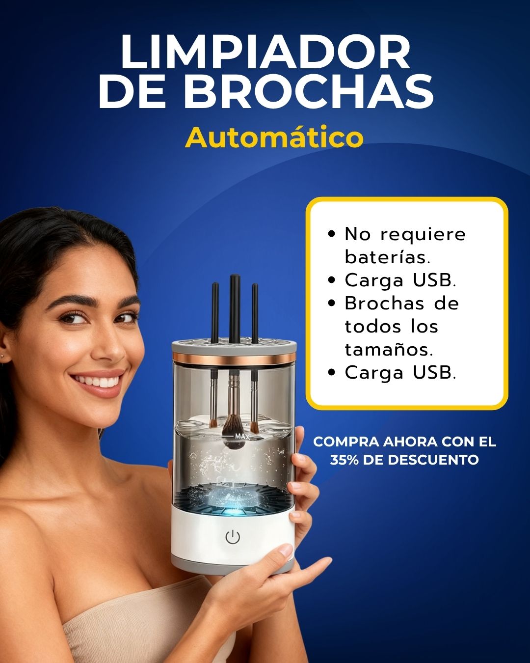 Limpiador de Brochas de Maquillaje Automático y Eléctrico con Enchufe USB – Limpieza y Secado Rápido